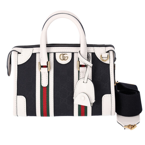 GUCCI Ophidia Mini Top Handle Handbag 715771 Denim Black White Multi - Picture 2 of 7